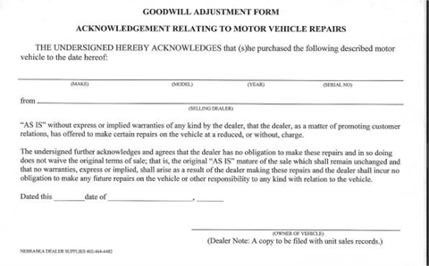 Goodwill Adjustment Forms - 2 Part