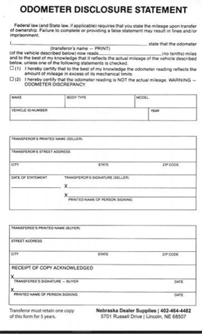 Odometer Disclosure Forms - 2 Part